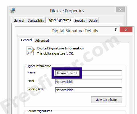 Screenshot of the Hemoco bvba certificate